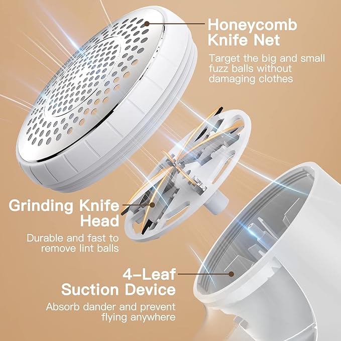 Ruidla Fabric Shaver Lint Remover, Sweater Shaver with Replaceable Stainless Steel 6-Leaf Blades, Fabric Defuzzer for Clothes Fuzz, Lint Balls - Battery Operated
