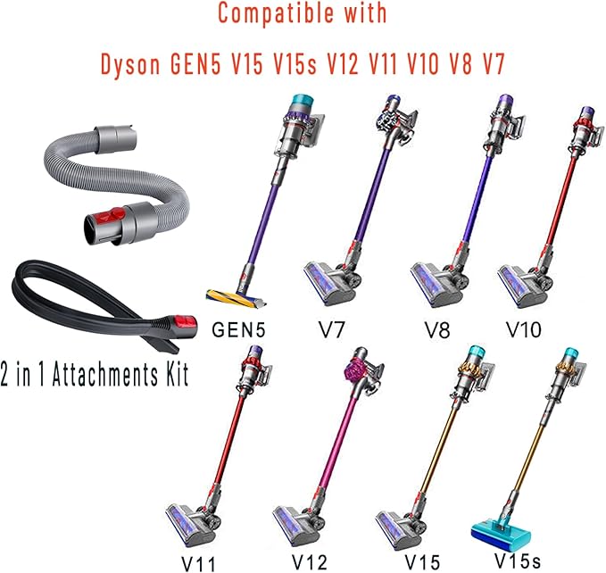 23'' Flexible Crevice Tool & Extension Hose Attachments for Dyson GEN5 V15 V12 V11 V10 V8 V7 Cordless Vacuum, Perfect Cleaning Replacement Accessories Bundle for Dryer Vent,Car Detailing,Corners,Gaps