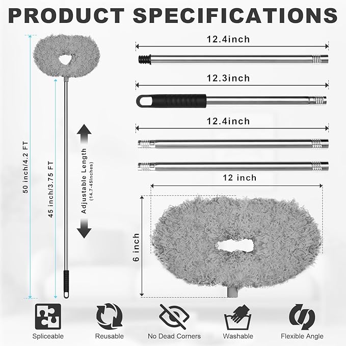 Storystore Ceiling Fan Cleaner Duster - Adjustable Duster with Extension Pole,Dusters for Cleaning Fan Blade, Walls and Cobweb (2Pcs Grey)