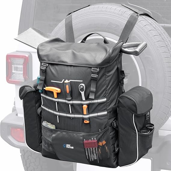 JOYTUTUS Spare Tire Storage Bag, 52L with 6L Side Bags, Heavy Duty Luggage for Offroad, Traveling, Camping