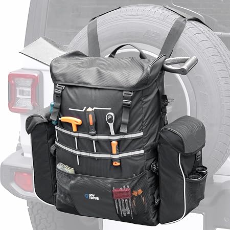 JOYTUTUS Spare Tire Storage Bag, 52L with 6L Side Bags, Heavy Duty Luggage for Offroad, Traveling, Camping