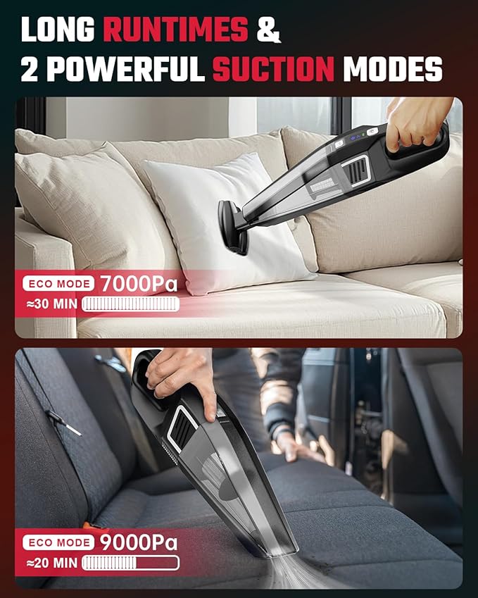 Handheld Vacuum Cordless, 9000PA Strong Suction, 2 Suction Modes, Fast Type-C Charging, Lightweight, Portable Car Vacuum Cleaner for Home Pet Office.