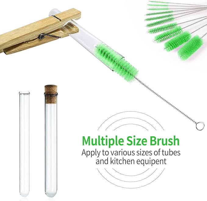 CiaraQ Bottle Cleaning Brushes, 8 Inch Nylon Tube Brush Set, Cleaner for Narrow Neck Bottles Cups with Hook, Set of 10pcs.