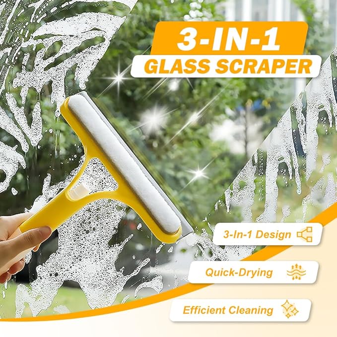 3 in 1 Window Cleaning Scraper, 3 in 1 Squeegee for Window Cleaning, All Purpose Window Cleaner Tool for Windows, All-Purpose Window Cleaner Tools (White)
