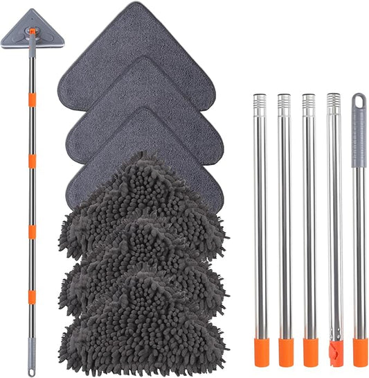 Wall Mop with 80 Inches Long Handle, Wall Cleaner Mop Tool for Window/Walls/Ceiling Fans/Dust/Baseboard/Floors Clean, 360° Ceilings Cleaner Tool Duster with Squeegee 6 Replacement Pads