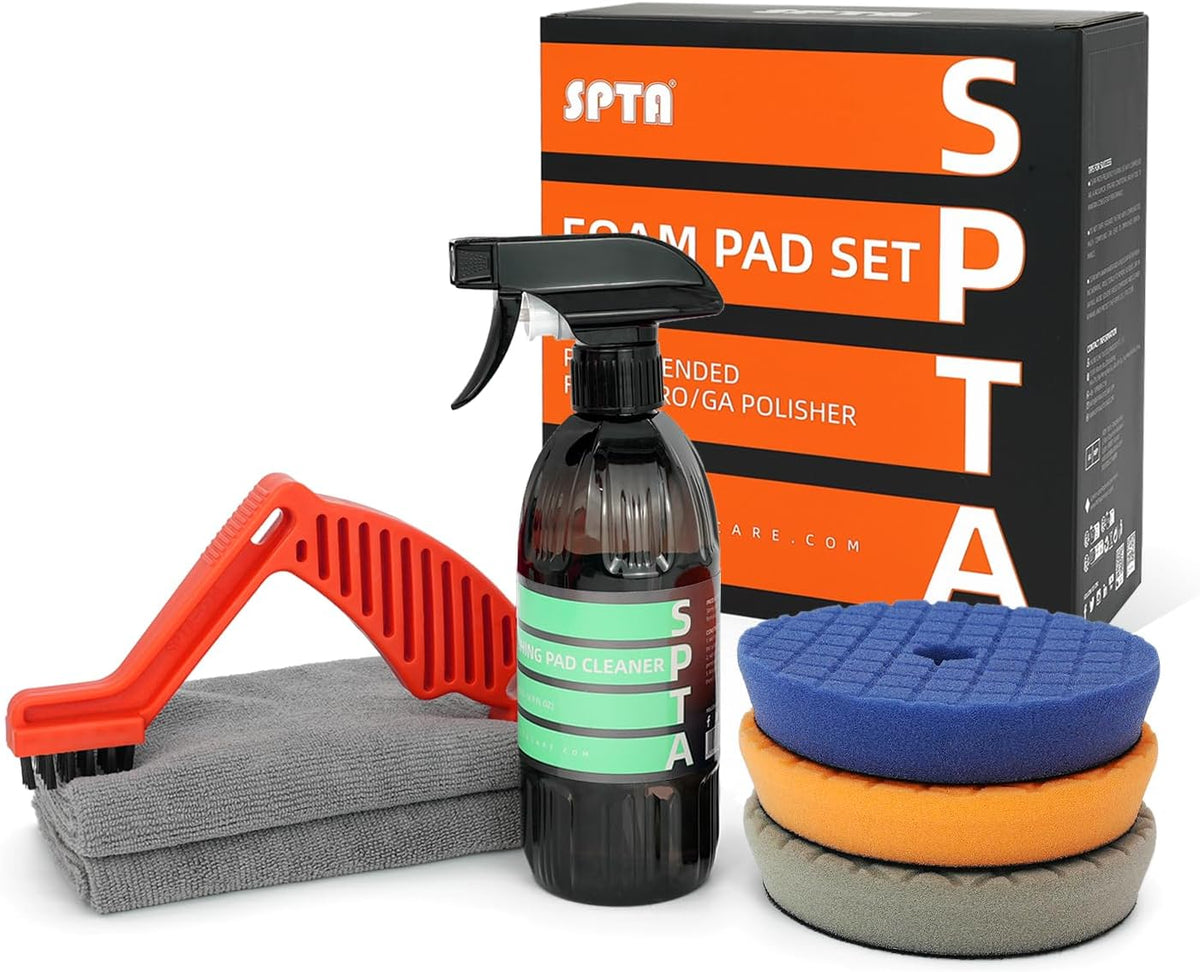SPTA PRO Buffing Polishing Pads, 3Pcs 5.5 Inch Face for 5 Inch Backing Plate, Cutting Polishing Pad Kit, Compound Buffing Sponge Pads for Car Buffer Polisher Compounding Polishing and Waxing