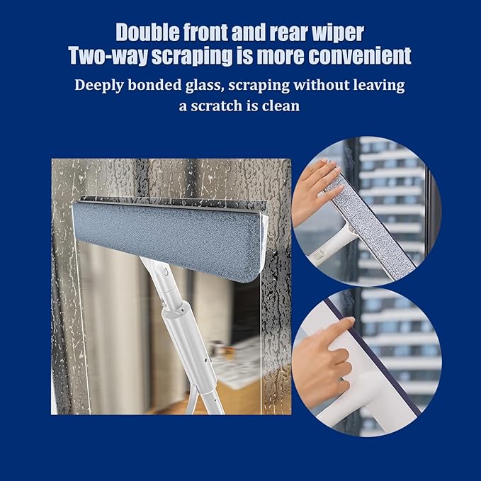 Squeegee for Window Cleaning with Spray,Window Washing Kit with Extension Pole,Double Sided and Long Handle Window Cleaner Tool for Car and Home with - 14 Inches - 3pcs Rags