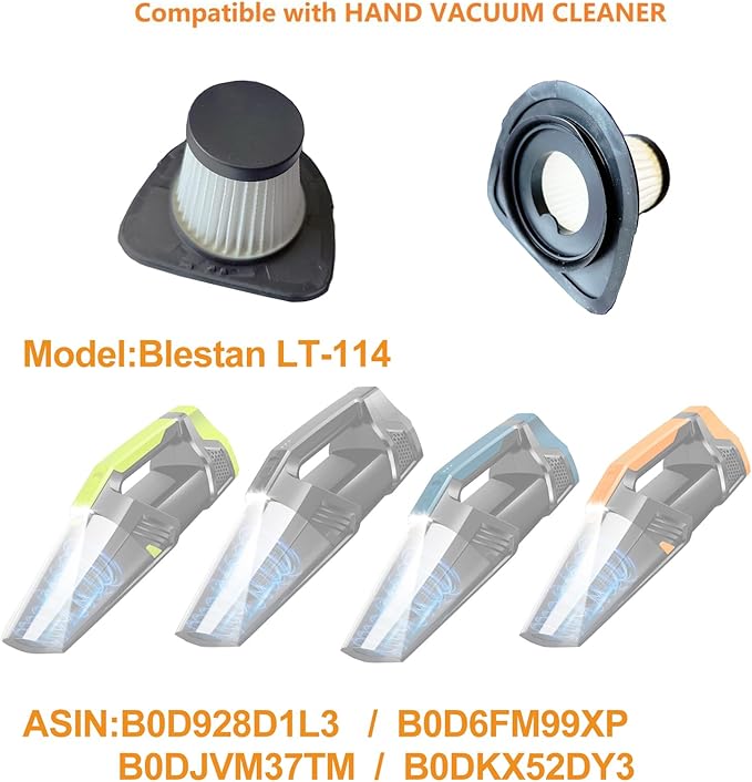 Hepa Filters Replacement compatible with Blestan LT-114 Handheld Vacuum Cordless, Filters for Blestan Car Vacuum, 3pack Washable Filters Works with Absob Cordless Handheld Vac（Vac isn't included)
