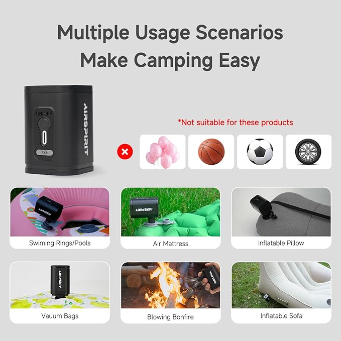 Mini Portable Electric Air Pump for Inflatables-5 Universal Nozzles,Rechargeable Inflator-Fast Inflate/Deflate Pool Floats/Sleeping Pad/Air Mattress Bed/Camping Gear/Travel & Home Storage Vacuum Bags