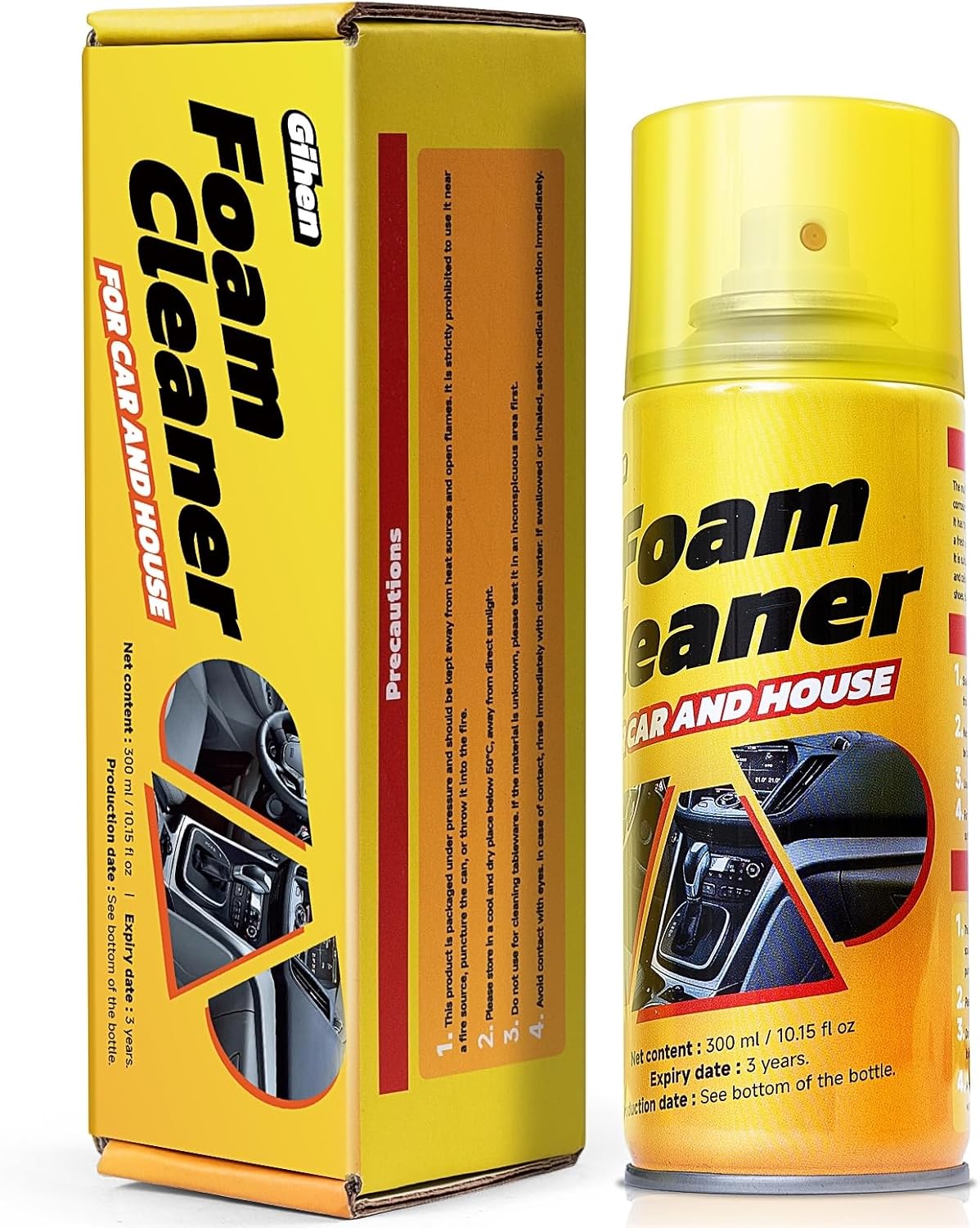 Multi-Purpose Foam Cleaner Spray for Auto Interior & Household Surfaces, All-Round Dirt Remover for Car Seats Dashboard Couch Fabric, 300ml