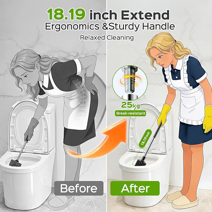 HAMITOR Toilet Plunger and Brush Set: Bathroom Powerful Cleaning Round Bristle Brush - Stainless Steel Heavy Duty Unclogging and Bowl Brush Combo - Compact Home Apartment Restroom Decor Accessories