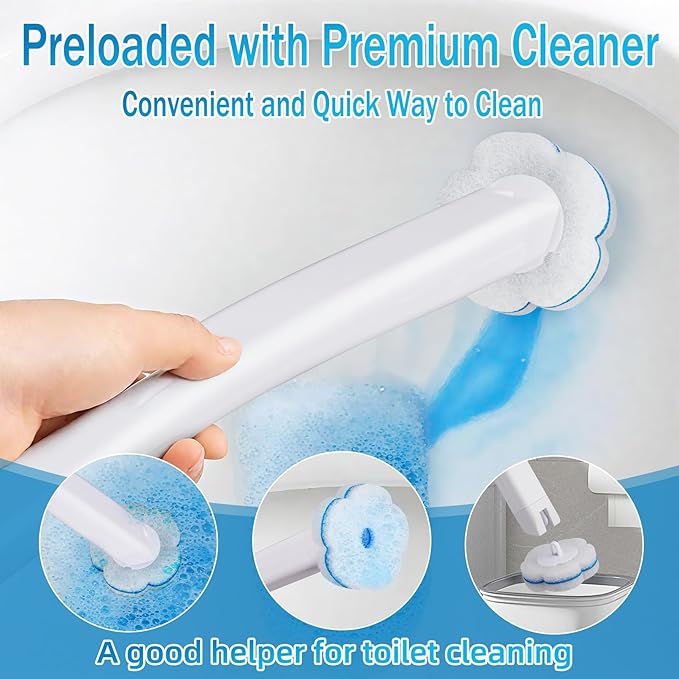 Disposable Toilet Brush， 2 Pack Toilet Wand and Holder with 54 Cleaner Refills Disposable Toilet Cleaning System Cleaner Pads for Toilet Bowl，Bathroom Cleaning，Sink，Bathtub - White