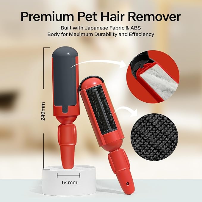 PAKEWAY 2 Pack Pet Hair Remover for Couch & Carpet, Reusable Lint Roller with Self-Cleaning Base, Dog & Cat Fur Remover, Portable Hair Removal Tool