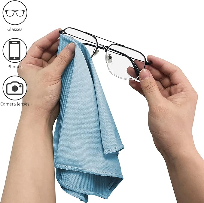 Puomue 6 Pack Microfiber Glass Cleaning Cloth, 16 Inch X 16 Inch, Lint Free Quickly Clean Window, Glasses, Windshields, Mirrors, and Stainless Steel, Blue