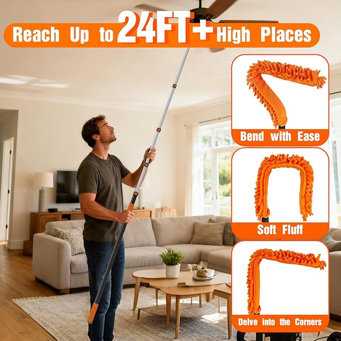 SISUPASSIE 30FT Reach Duster Cleaner Kit, Dusters for Cleaning with Extension Pole, Baseboard & Wall and Window Cleaner Mop for Fan Blades, High Ceiling and Cobweb