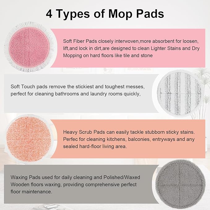 Spin Cordless Electric Mop Pads: 6.5/6.3/6 inch steam/electric mop Pads Replacement for alfabot/vmai/teko/eous/vm6/devoac/kactor/redkey/gobot mop - Round Velcro Scrubber Pads for floor cleaning 8 Pack