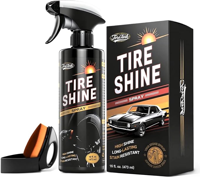 toretark Ceramic Tire Shine Spray — High-Gloss Wet Look Tire Coating with Ultra-Dense Nylon Brush Applicator, UV Protect