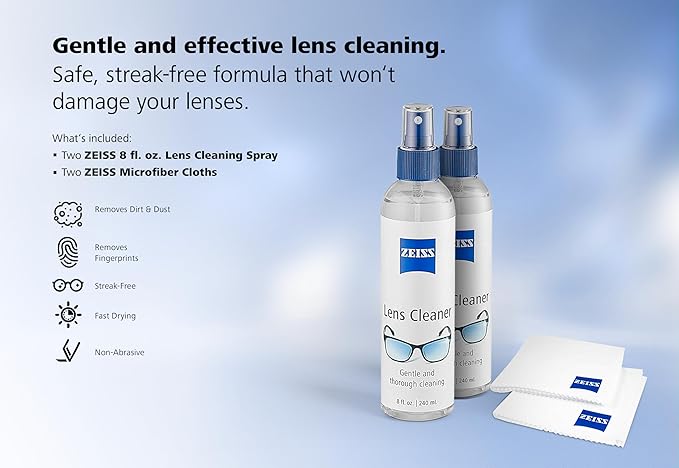 ZEISS Lens Care Pack – 2x 8oz Streak-Free Lens Spray and Microfiber Cloths for Eyeglasses and Optics