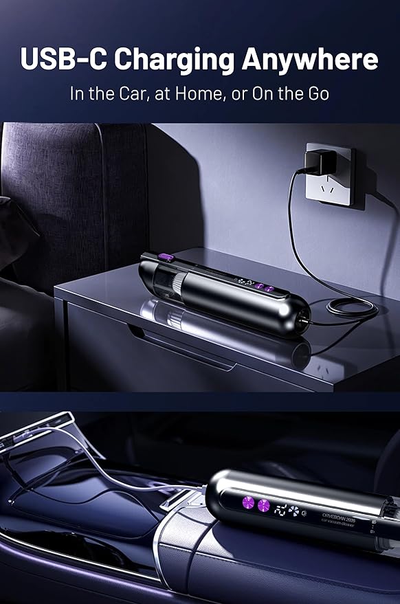 Handheld Cordless Car Vacuum Cleaner 15000Pa, 3-in-1 Portable Vacuum with LED Display & HEPA Filter,USB-C Rechargeable, up to 30-Min Runtime for Car, Home, Desk & Pet Hair(Black)