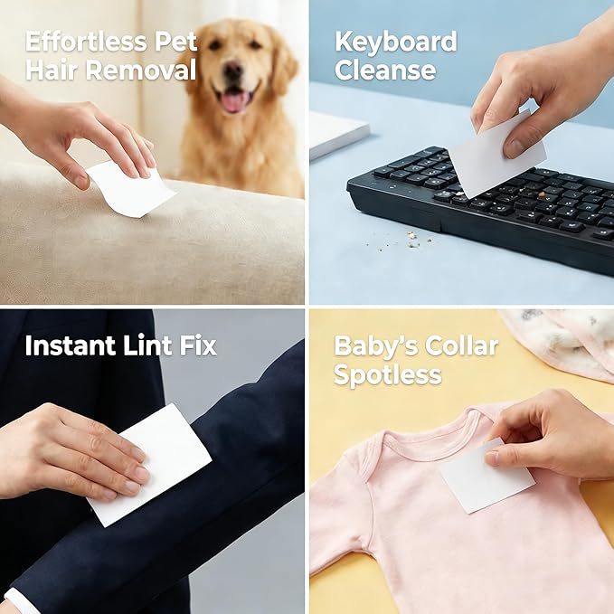 AITOLY Portable Lint Remover, 50-Pack Mini Sticky Strips for Pet Hair & Clothes — Strong Adhesive No-Residue Travel Lint Roller for Dark Fabrics, Furniture & Car