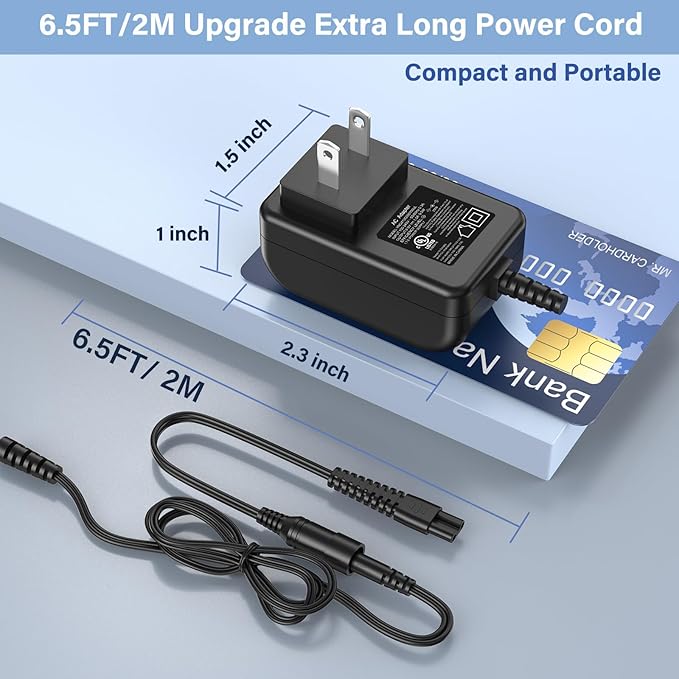 9V Scrubber Charger Fit for Homitt HM115C Electric Spin Scrubber, Power Cord AC Adapter for Homitt Cordless Bathroom Scrubber HM204C HM115CD HM115CG HM115CW Cleaning Brush, 2 Prong Charging Plug Cable