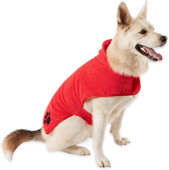Bone Dry Pet Robe Collection Embroidered Absorbent Microfiber Bath Robe with Adjustable Closure, for Dogs & Cats, Large,