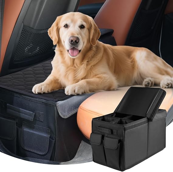 Back Front Seat Extender for Large Dogs Up to 200 Lbs, Adjustable Dog Back Seat Extender with Cushion & Storage Box, Car Organizer Gap Filler for Front or Back Seat - Cleanova