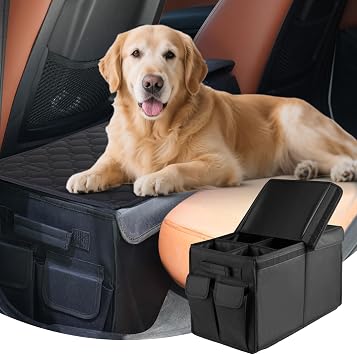 Back Front Seat Extender for Large Dogs Up to 200 Lbs, Adjustable Dog Back Seat Extender with Cushion & Storage Box, Car Organizer Gap Filler for Front or Back Seat - Cleanova