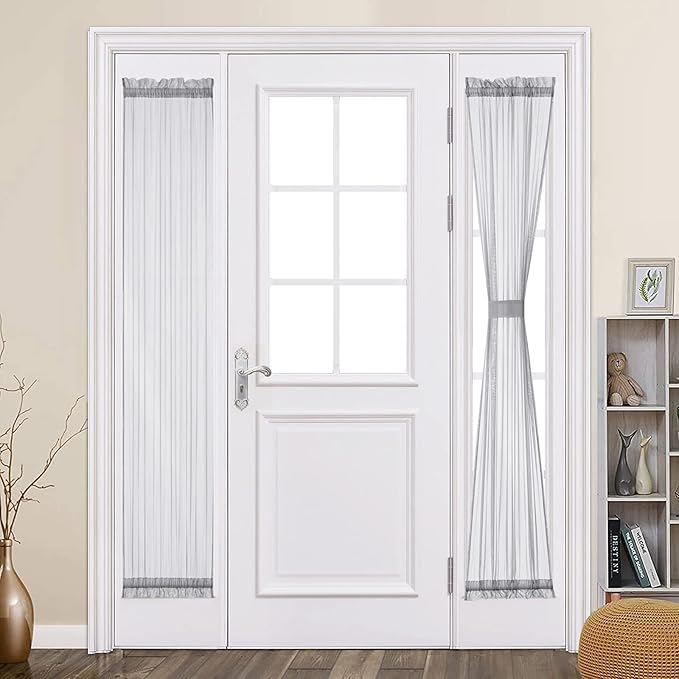 MIULEE 2 Panels Sidelight French Door Curtains Semi Sheer Light Filtering Window Treatment 25 x 72 Inches with Tieback - 2 Panels,Light Grey