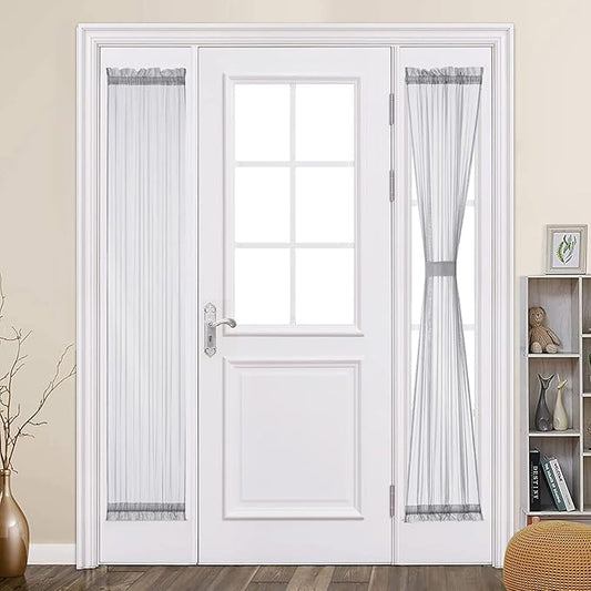 MIULEE 2 Panels Sidelight French Door Curtains Semi Sheer Light Filtering Window Treatment 25 x 72 Inches with Tieback - 2 Panels,Light Grey