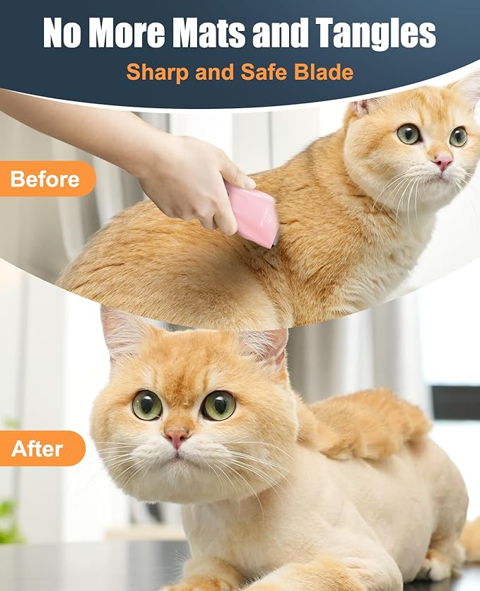 oneisall Pet Clipper for Cat Matted Hair, Pet Shaver for Cats Quiet Pet Clippers Waterproof Cordless Cat Clippers for Matted Long Hair with Storage Bag (Pink)