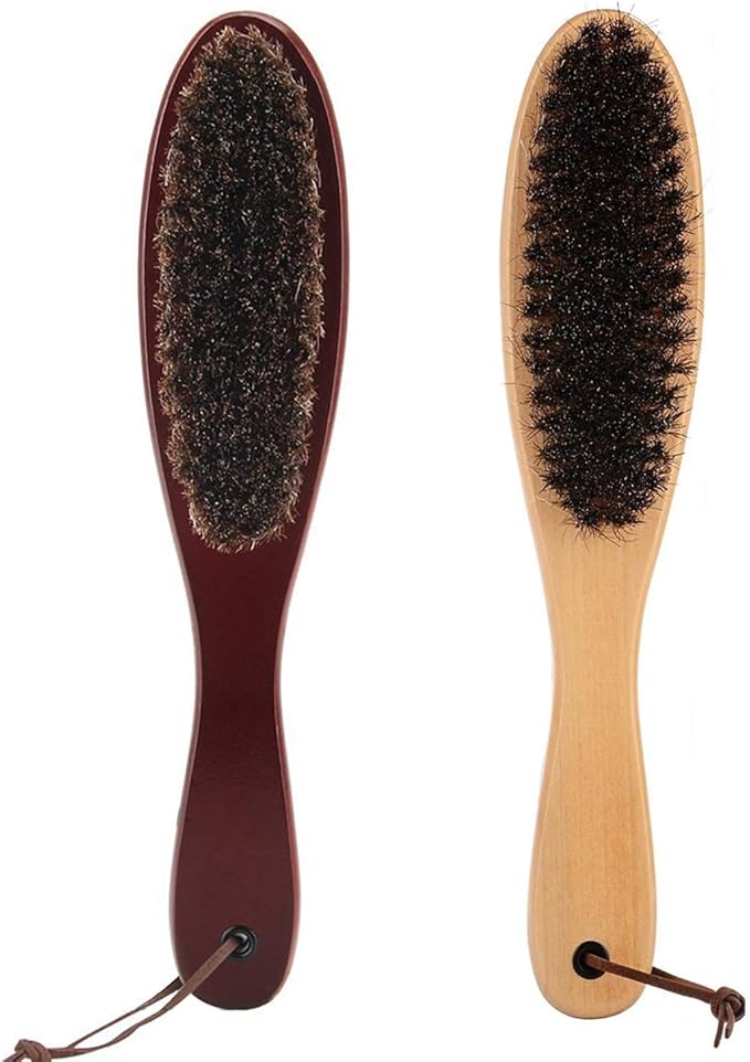 Clothes Garment Dust Cleaning Brush Lint Remover Brush with Genuine Soft Horsehair and Wooden Handle for Coat Men Suits Shoes Jacket Furniture Car Mat and Pet Hair (2-Pack)