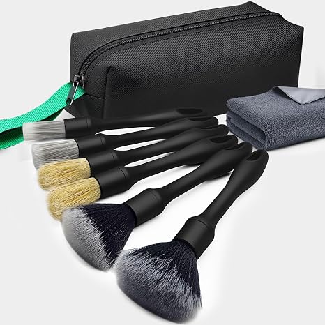 8PCS Car Detailing Brush Set - Ultra Soft Boars Hair Car Interior Detailing Brushes【Not Easy to Shed Bristles 】- Automot