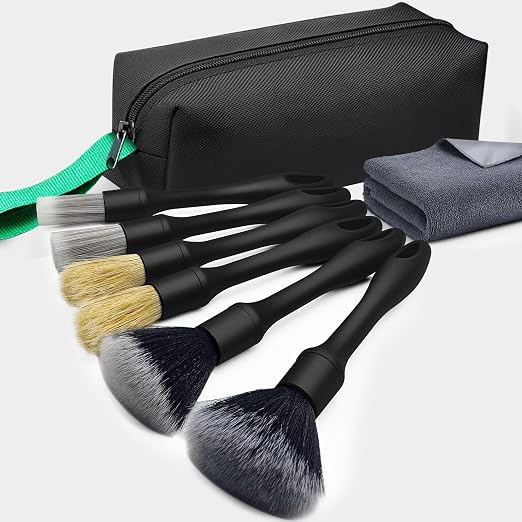8PCS Car Detailing Brush Set - Ultra Soft Boars Hair Car Interior Detailing Brushes【Not Easy to Shed Bristles 】- Automot