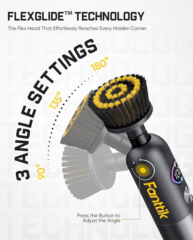 Fanttik Flip G10 Nano HomeCare Cordless Electric Spin Scrubber, 360° High-Torque Rotation, 2-Speed & 3-Angle, IPX7 Waterproof Cleaning Brush with 15 Brush Heads for Grout, Tiles, Sinks, Crevices