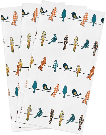 Smile Sunflower Kitchen Towels Microfiber Cleaning Cloths, Birds on The Wire Teal Grey Orange Soft Dish Towels for Kitch