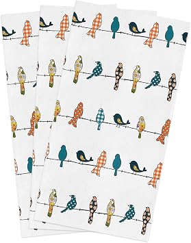 Smile Sunflower Kitchen Towels Microfiber Cleaning Cloths, Birds on The Wire Teal Grey Orange Soft Dish Towels for Kitch