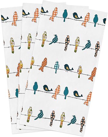 Smile Sunflower Kitchen Towels Microfiber Cleaning Cloths, Birds on The Wire Teal Grey Orange Soft Dish Towels for Kitch