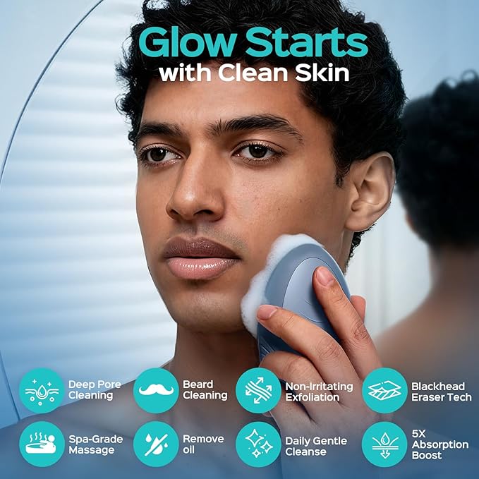 COSLUS FBS01 Facial Cleansing Brush Face Scrubber: Portable Silicone Waterproof Rechargeable Face Wash Brush, 5 Cleansing Modes, Electric Deep Cleaning for Men & Women, Removing Blackhead Exfoliating