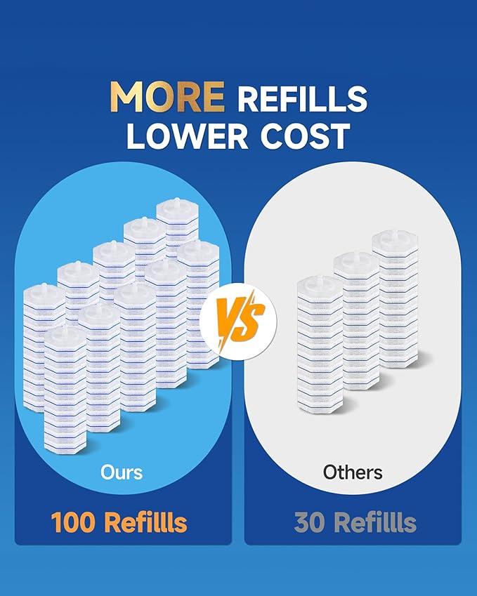 100 Count Toilet Wand Refills Compatible for Clorox, 5X Cleaning Power Toilet Bowl Cleaners & High-Density Disposable Toilet Brush Scrubber - No Falling Apart, Instant Foam Cleaning