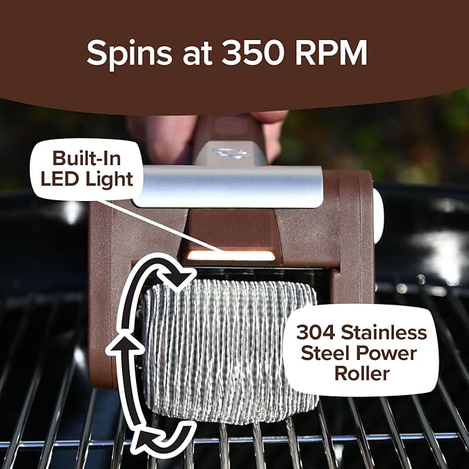 Horsepower Giddy Up Bristle-Free Spinning Grill Brush Replacement Head w/LED, AS SEEN ON TV, Cordless & Rechargeable, 304 Stainless Steel Power Roller Blasts Away Burnt-On Food
