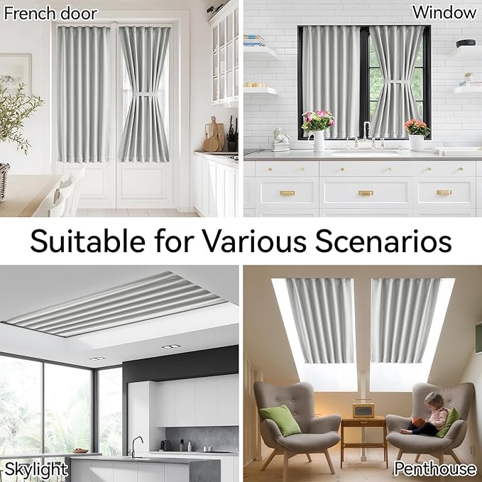Vatge Door Curtains for Door Window - Short Curtain for French Door Patio Door and Sidelight Curtain Panel, 1 Panel, W25 x L40, Silver Grey