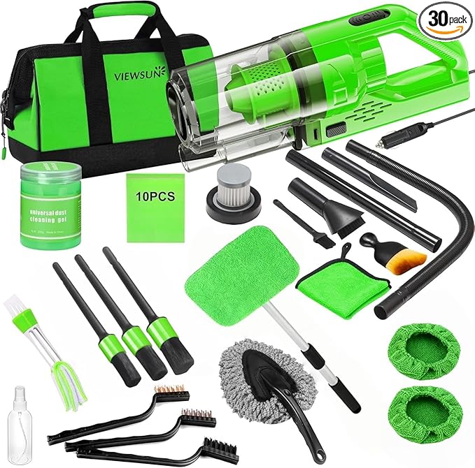 30pcs Car Cleaning Kit, Car Interior Detailing Kit with High Power Handheld Vacuum, Detailing Brush Set, Windshield Cleaner, Cleaning Gel, Complete Auto Accessories for Men, Women
