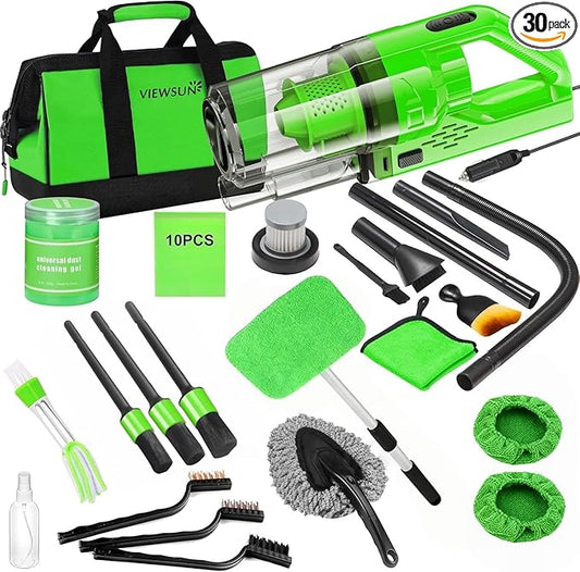 30pcs Car Cleaning Kit, Car Interior Detailing Kit with High Power Handheld Vacuum, Detailing Brush Set, Windshield Cleaner, Cleaning Gel, Complete Auto Accessories for Men, Women