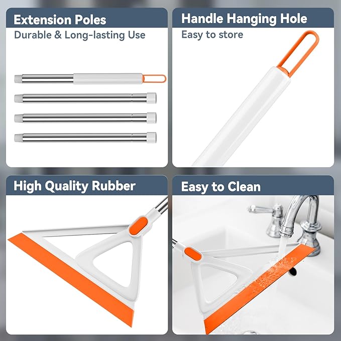 Multifunction Magic Broom, Silicone Squeegee Broom for Floor, Rubber Broom Sweeper for Living Room, Kitchen, Bathroom-Easy Dry The Glass (Orange, 54 INCH)