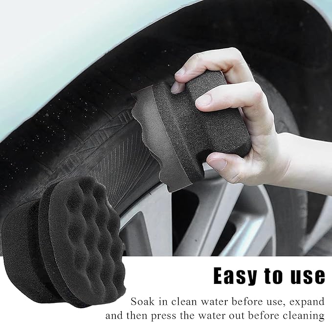 KVAEY 3 PCS Tire Dressing Applicator Pads, Reusable Hex Grip Tire Shine Applicator Polishing Sponge Pads, Wheel Tire Shine Detailing Foam for Most Vehicles, Car Accessories (Black, 4.33")