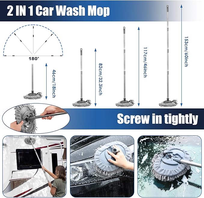 21Pcs Car Cleaning Kit with High Power Handheld Vacuum, Car Wash Mop with Long Handle, Bucket, Detailing Brush Set, Windshield Cleaner, Complete Interior Exterior Washing Supply for Men Women