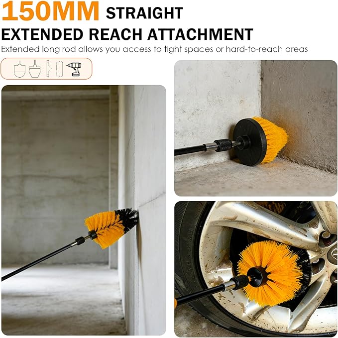 18PCS Drill Brush Attachments Set, Power Cleaning Scrub Brushes with Scrub Pads, Sponge, Extend Long Attachment, Cleaning Brush Supplies for Bathroom Bathtub, Grout, Tile, Sinks, Corners, Car Wheel