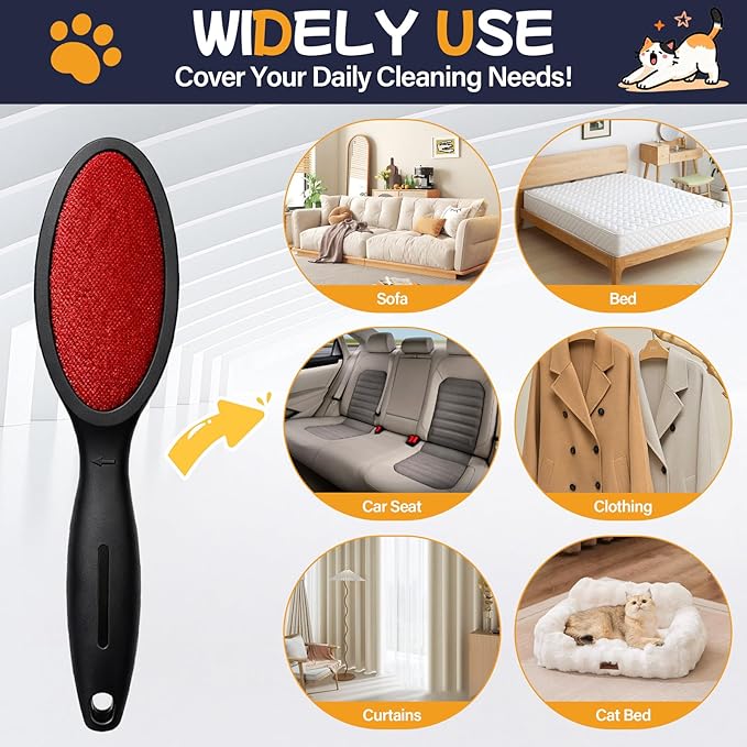 1 Pack Magic Lint Remover Brush for Pet Hair, Reusable 2-Sided Lint Brush for Clothes, Bedding, Carpet & Furniture, No Sticky Lint Roller Refills Needed