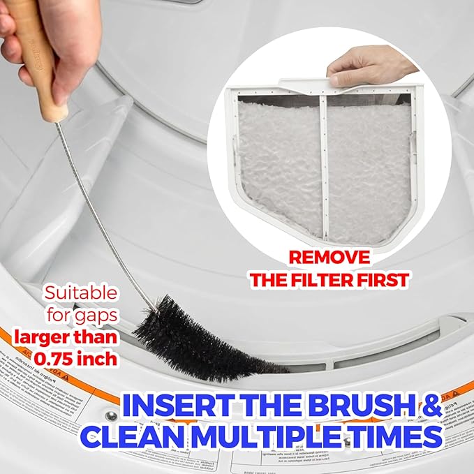 Holikme 3 Pcs Dryer Vent Cleaner Kit, 304 Stainless Steel Replacement Lint Brush for Clothes Dryer Vent Trap, Cleaning Brush & Flexible Crevice Tool